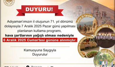 Adıyaman’ın il oluş yıldönümü etkinliği 6 Aralık’a alındı