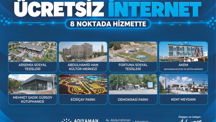 ÜCRETSİZ İNTERNET 8 NOKTADA HİZMETTE
